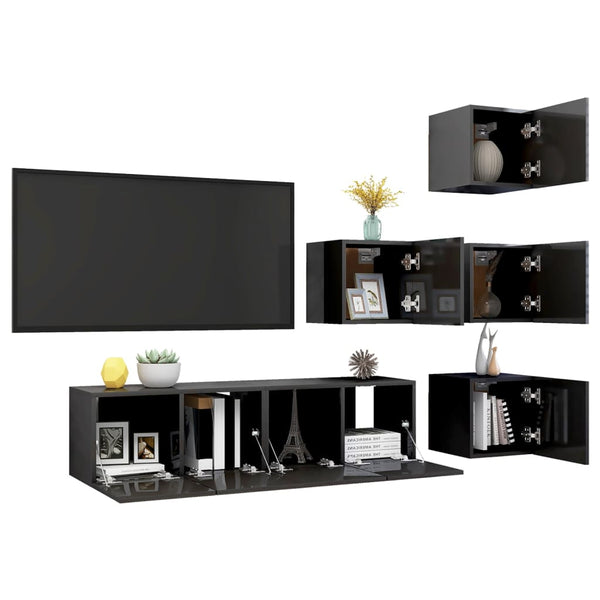 6-tlg. TV-Schrank-Set Hochglanz-Grau Holzwerkstoff