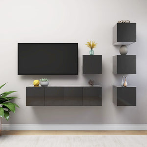 6-tlg. TV-Schrank-Set Hochglanz-Grau Holzwerkstoff
