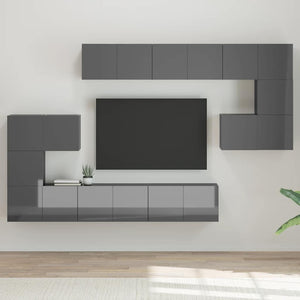 10-tlg. TV-Schrank-Set Hochglanz-Grau Holzwerkstoff