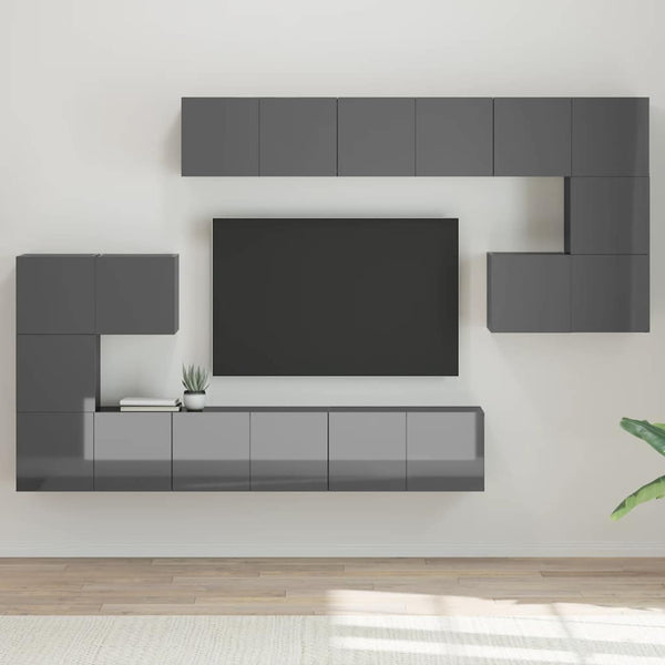 10-tlg. TV-Schrank-Set Hochglanz-Grau Holzwerkstoff