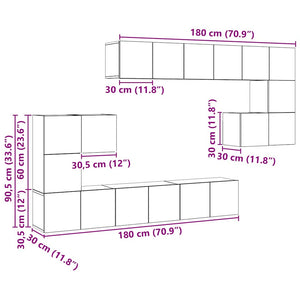 10-tlg. TV-Schrank-Set Hochglanz-Grau Holzwerkstoff