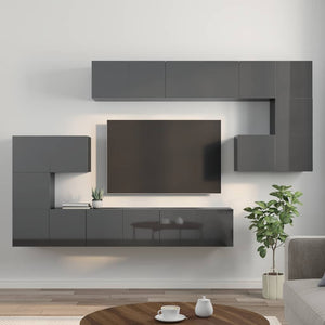 10-tlg. TV-Schrank-Set Hochglanz-Grau Holzwerkstoff