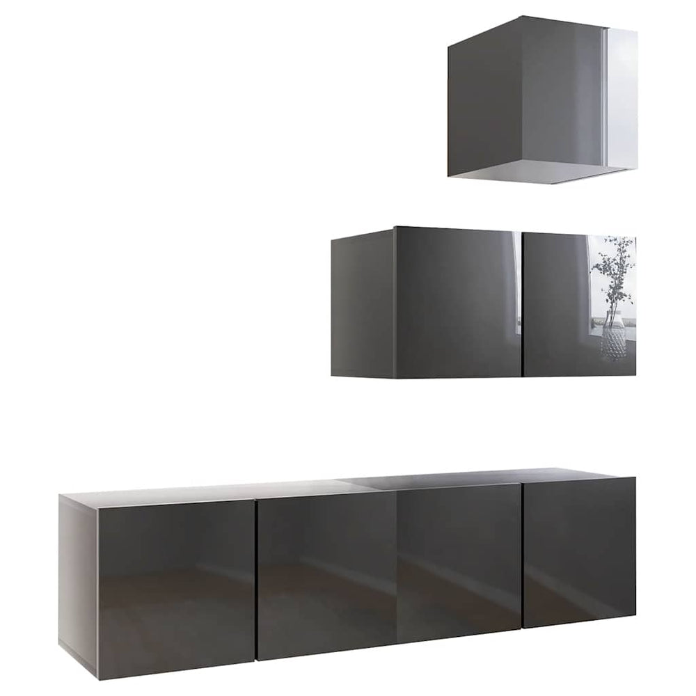 4-tlg. TV-Schrank-Set Hochglanz-Grau Holzwerkstoff