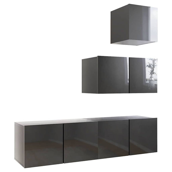 4-tlg. TV-Schrank-Set Hochglanz-Grau Holzwerkstoff