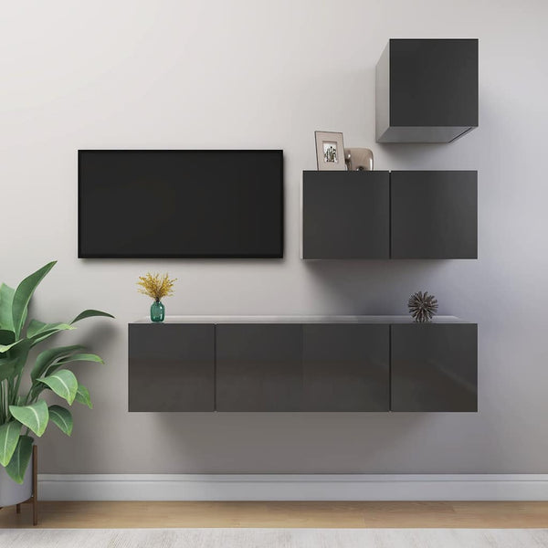 4-tlg. TV-Schrank-Set Hochglanz-Grau Holzwerkstoff