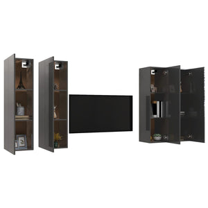 vidaXL Meubles TV 4 pcs Gris brillant 30,5x30x110 cm Aggloméré