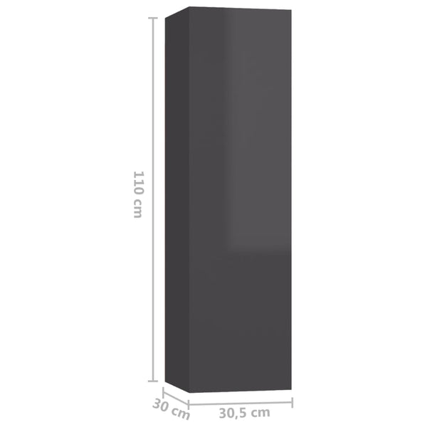 vidaXL Meubles TV 4 pcs Gris brillant 30,5x30x110 cm Aggloméré