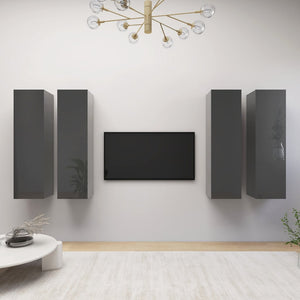 vidaXL Meubles TV 4 pcs Gris brillant 30,5x30x110 cm Aggloméré