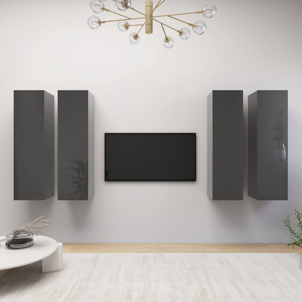 vidaXL Meubles TV 4 pcs Gris brillant 30,5x30x110 cm Aggloméré