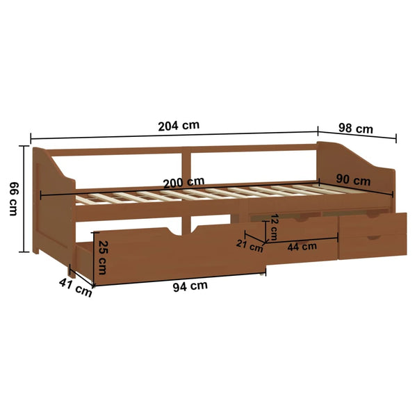 Tagesbett 90x200 Honigbraun mit Schubladen