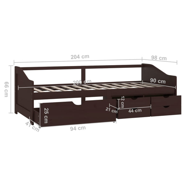 Tagesbett 90x200 cm mit Schubladen, Dunkelbraun