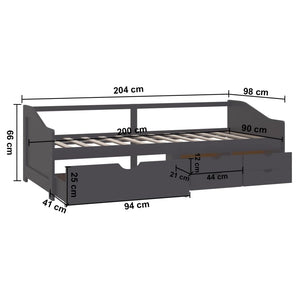 Tagesbett 90x200 cm mit Schubladen Grau