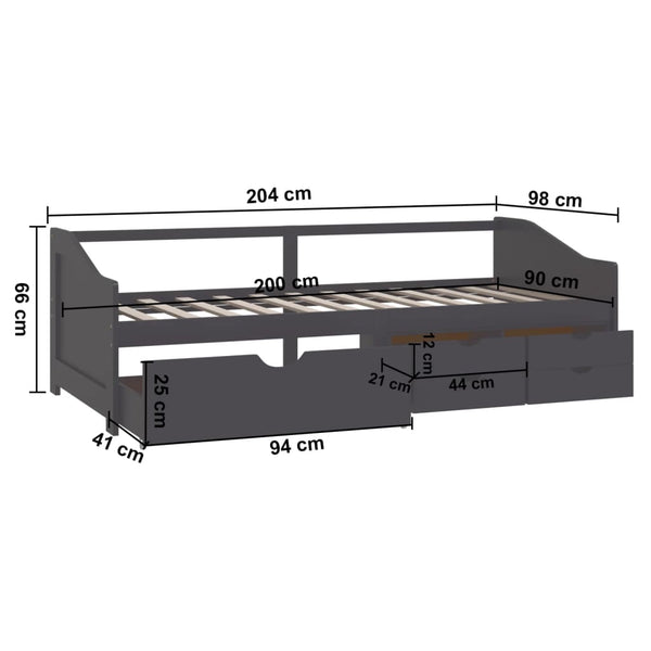 Tagesbett 90x200 cm mit Schubladen Grau
