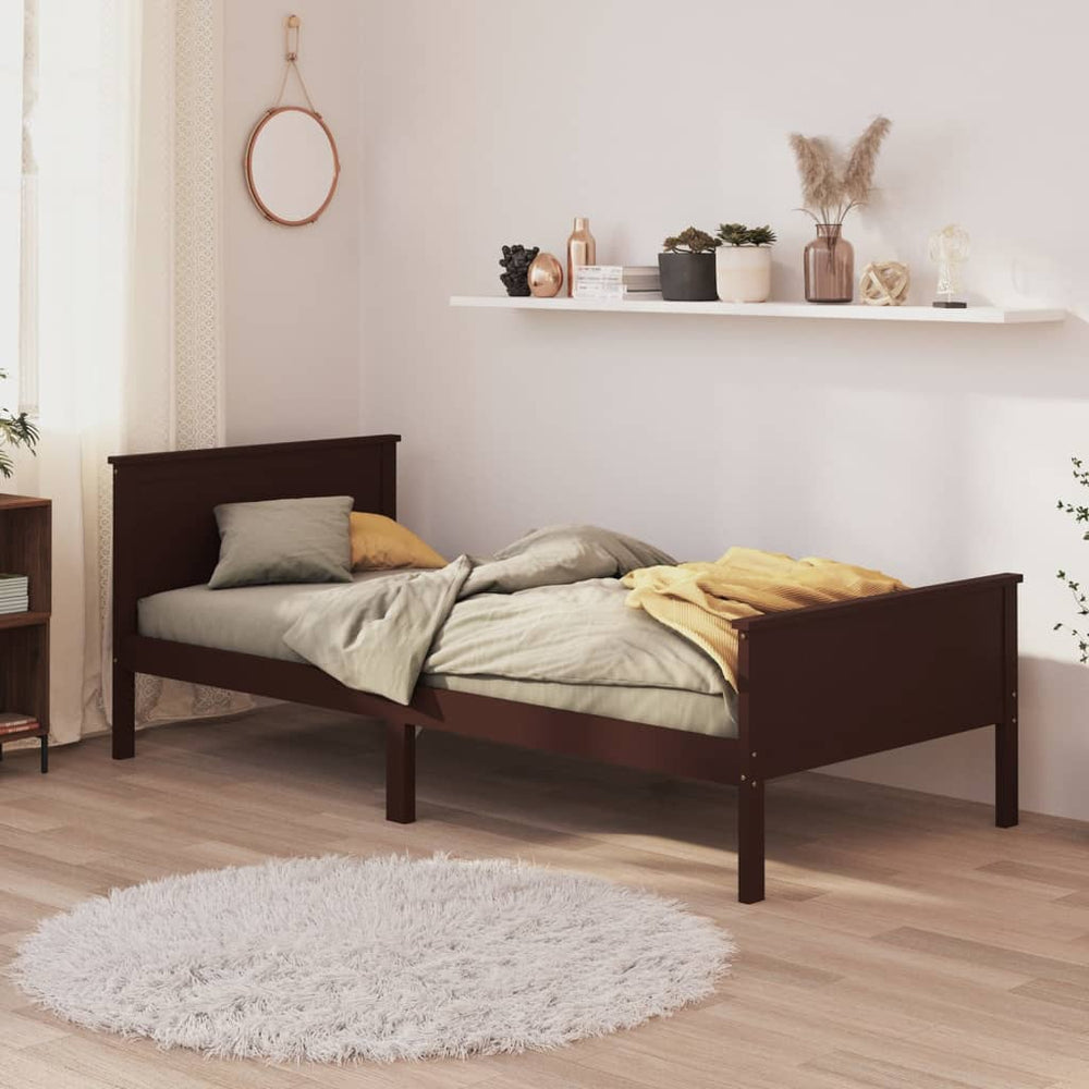vidaXL Solid Wood Bed Dark Brown Pine 90x200 cm