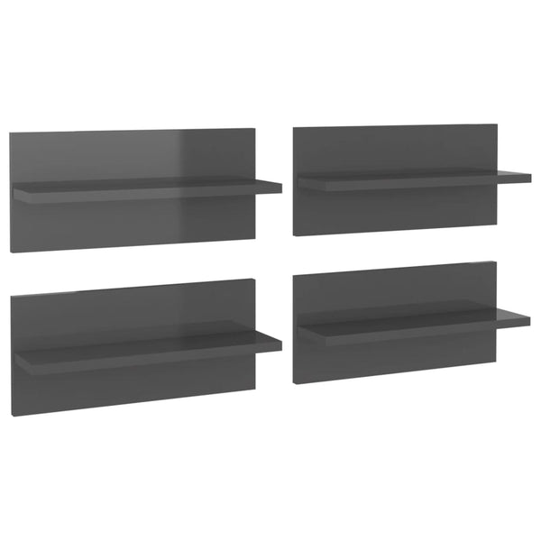 Hochglanz Wandregale Grau, 4er Set