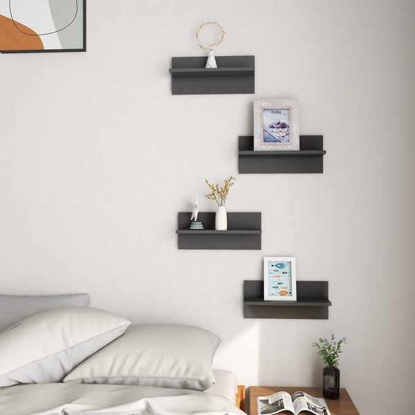 Hochglanz Wandregale Grau, 4er Set