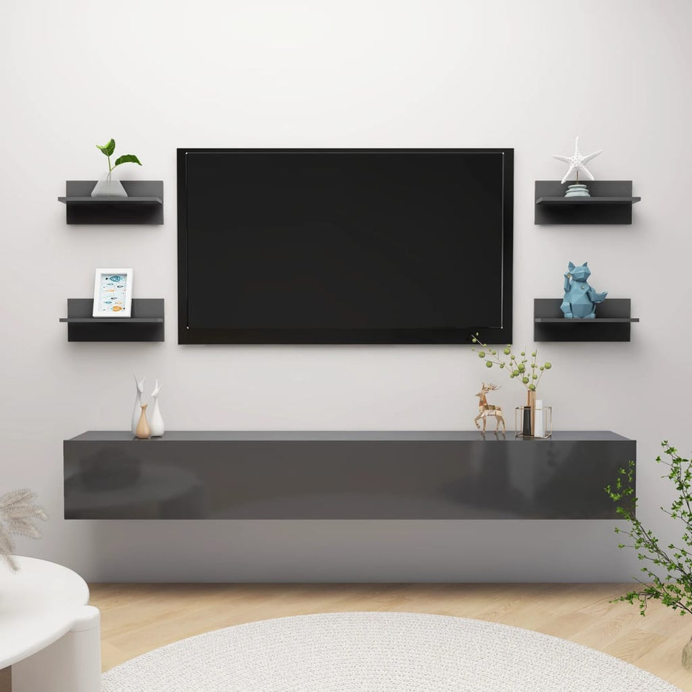 Hochglanz Wandregale Grau, 4er Set