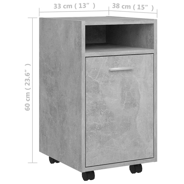 Beistellschrank Betongrau mit Rollen