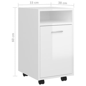 Rollbarer Beistellschrank, Hochglanz Weiß, 33x38x60 cm