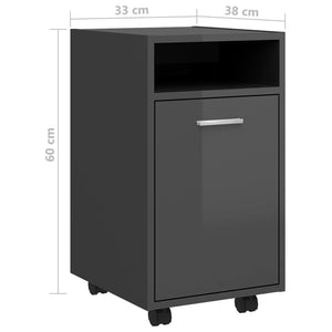 Rollbarer Beistellschrank, Hochglanz Grau, 60cm