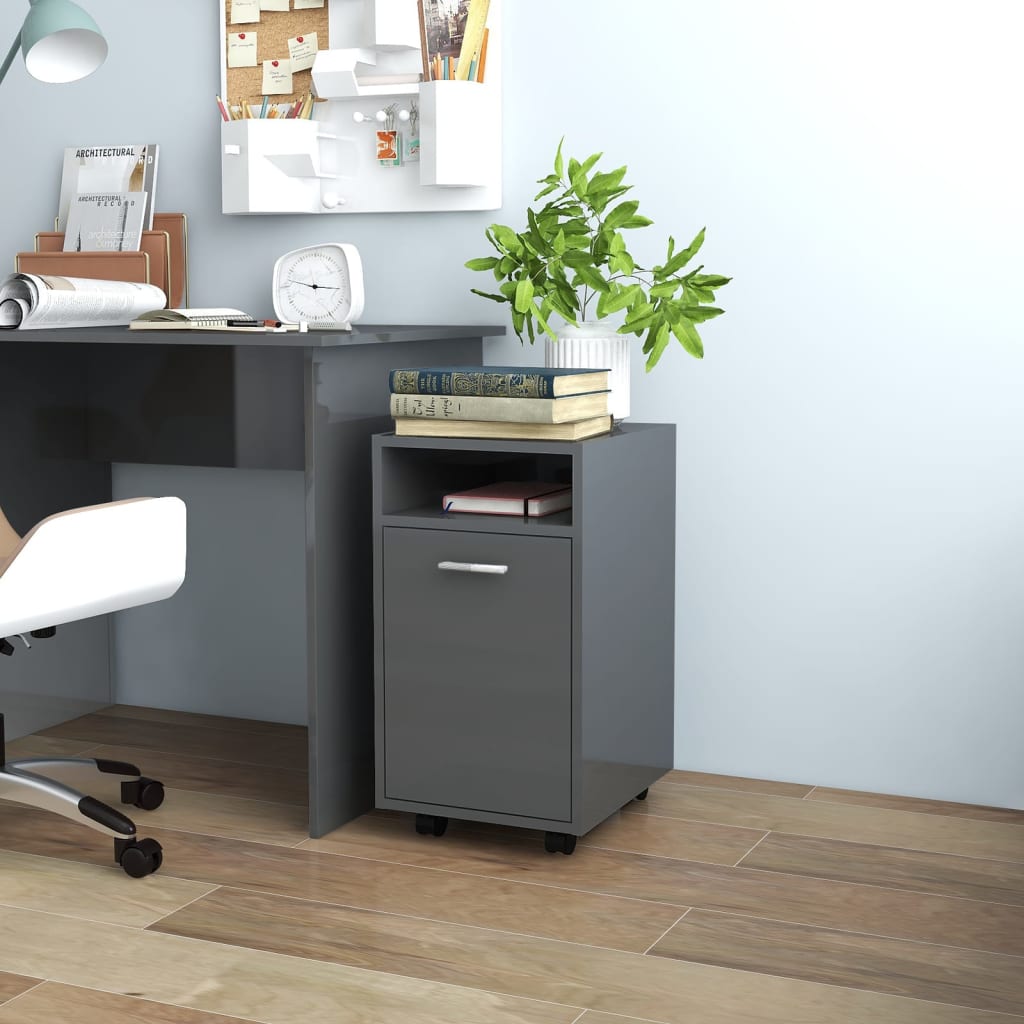 Rollbarer Beistellschrank, Hochglanz Grau, 60cm