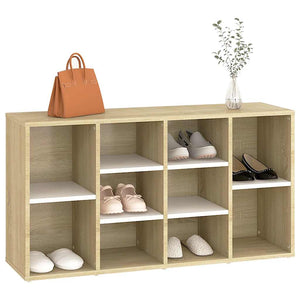 Schuhbank Weiß/Sonoma-Eiche, 10 Fächer