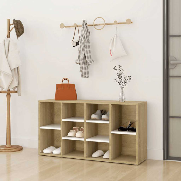 Schuhbank Weiß/Sonoma-Eiche, 10 Fächer