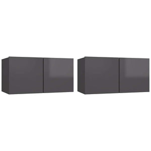 TV-Hängeschränke Grau Hochglanz, 2er-Set