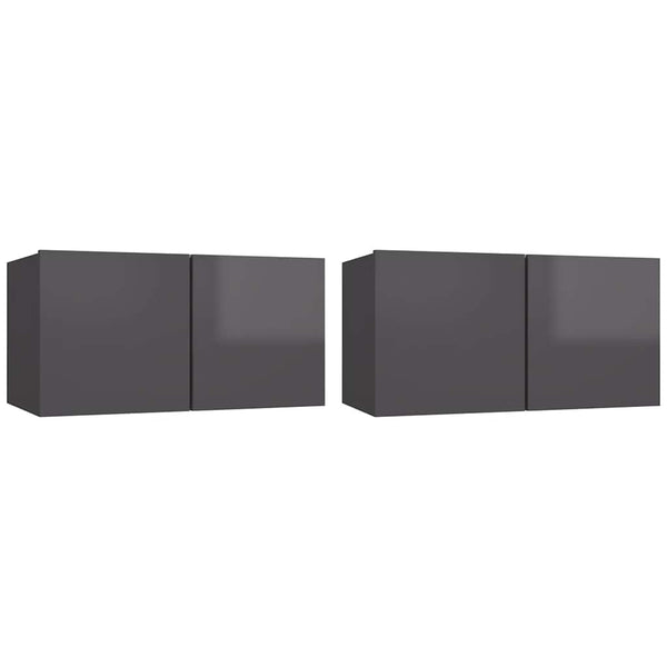 TV-Hängeschränke Grau Hochglanz, 2er-Set