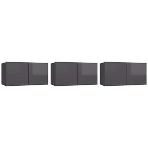TV-Hängeschränke Grau Hochglanz, 3er Set
