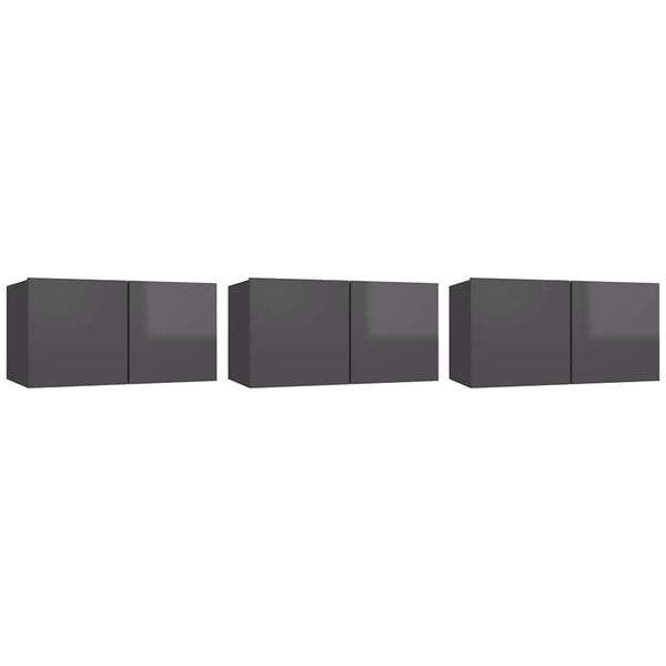 TV-Hängeschränke Grau Hochglanz, 3er Set