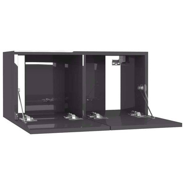 TV-Hängeschränke Grau Hochglanz, 3er Set