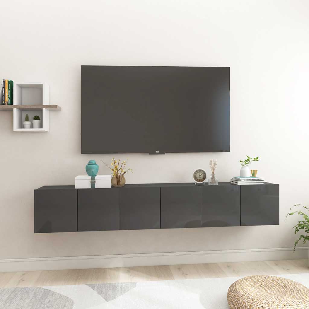 TV-Hängeschränke Grau Hochglanz, 3er Set