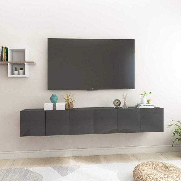 TV-Hängeschränke Grau Hochglanz, 3er Set