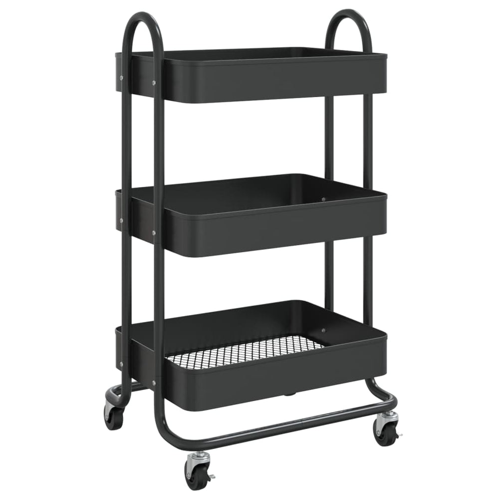Schwarzer 3-Etagen-Stahlwagen 43x34x79 cm