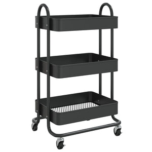 Schwarzer 3-Etagen-Stahlwagen 43x34x79 cm