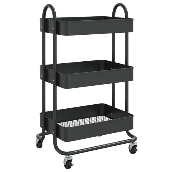 Schwarzer 3-Etagen-Stahlwagen 43x34x79 cm