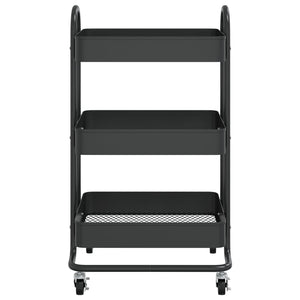 Schwarzer 3-Etagen-Stahlwagen 43x34x79 cm