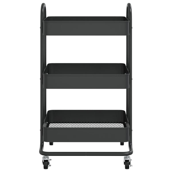 Schwarzer 3-Etagen-Stahlwagen 43x34x79 cm
