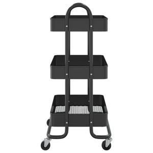 Schwarzer 3-Etagen-Stahlwagen 43x34x79 cm