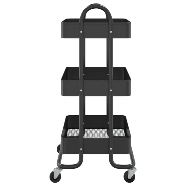 Schwarzer 3-Etagen-Stahlwagen 43x34x79 cm