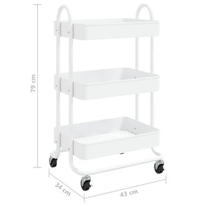 Weißer 3-Etagen-Stahlwagen 43x34x79 cm