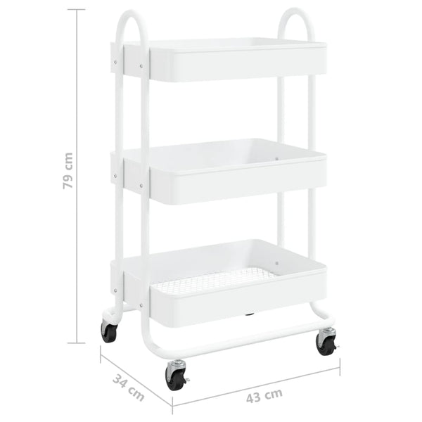 Weißer 3-Etagen-Stahlwagen 43x34x79 cm