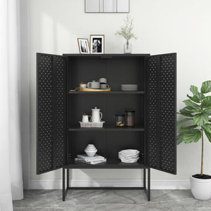 Highboard Schwarz Stahl 80x35x135 cm