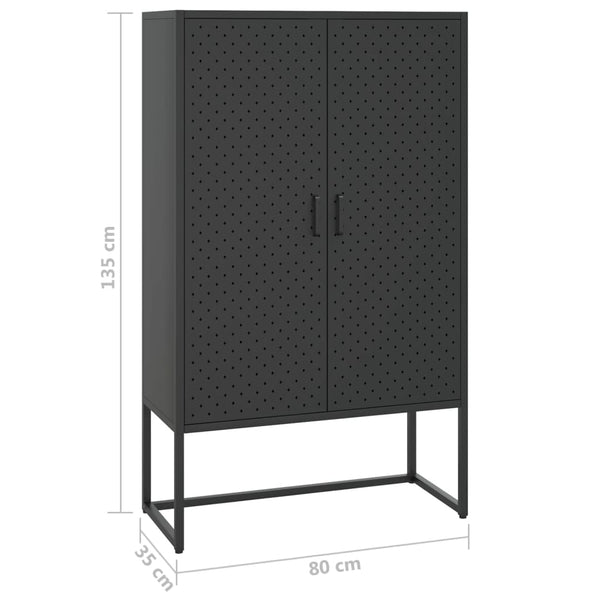 Highboard Schwarz Stahl 80x35x135 cm