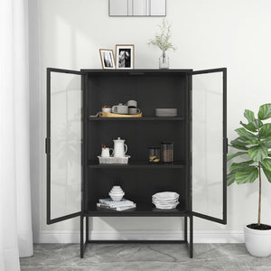 Highboard Schwarz 80x135 cm Stahl/Glas