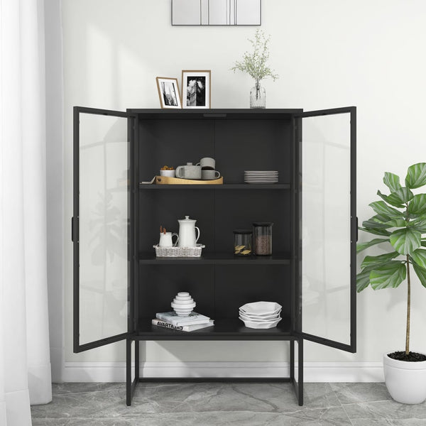 Highboard Schwarz 80x135 cm Stahl/Glas