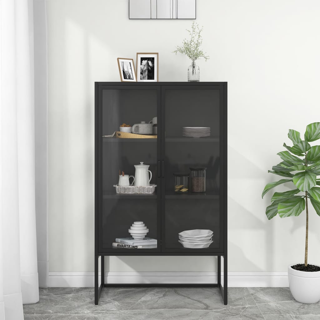 Highboard Schwarz 80x135 cm Stahl/Glas