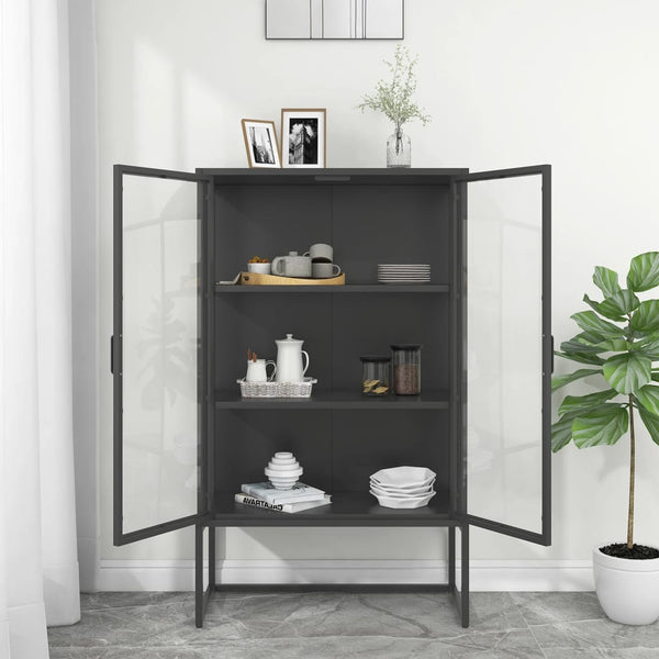 Highboard Anthrazit 80x35x135 cm Stahl/Glas