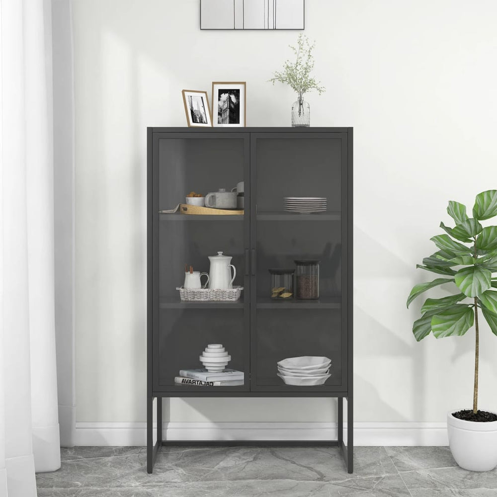 Highboard Anthrazit 80x35x135 cm Stahl/Glas